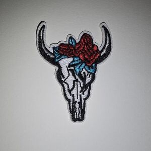 Embroidered Skull With Horns Patch with Floral Design Desert Western